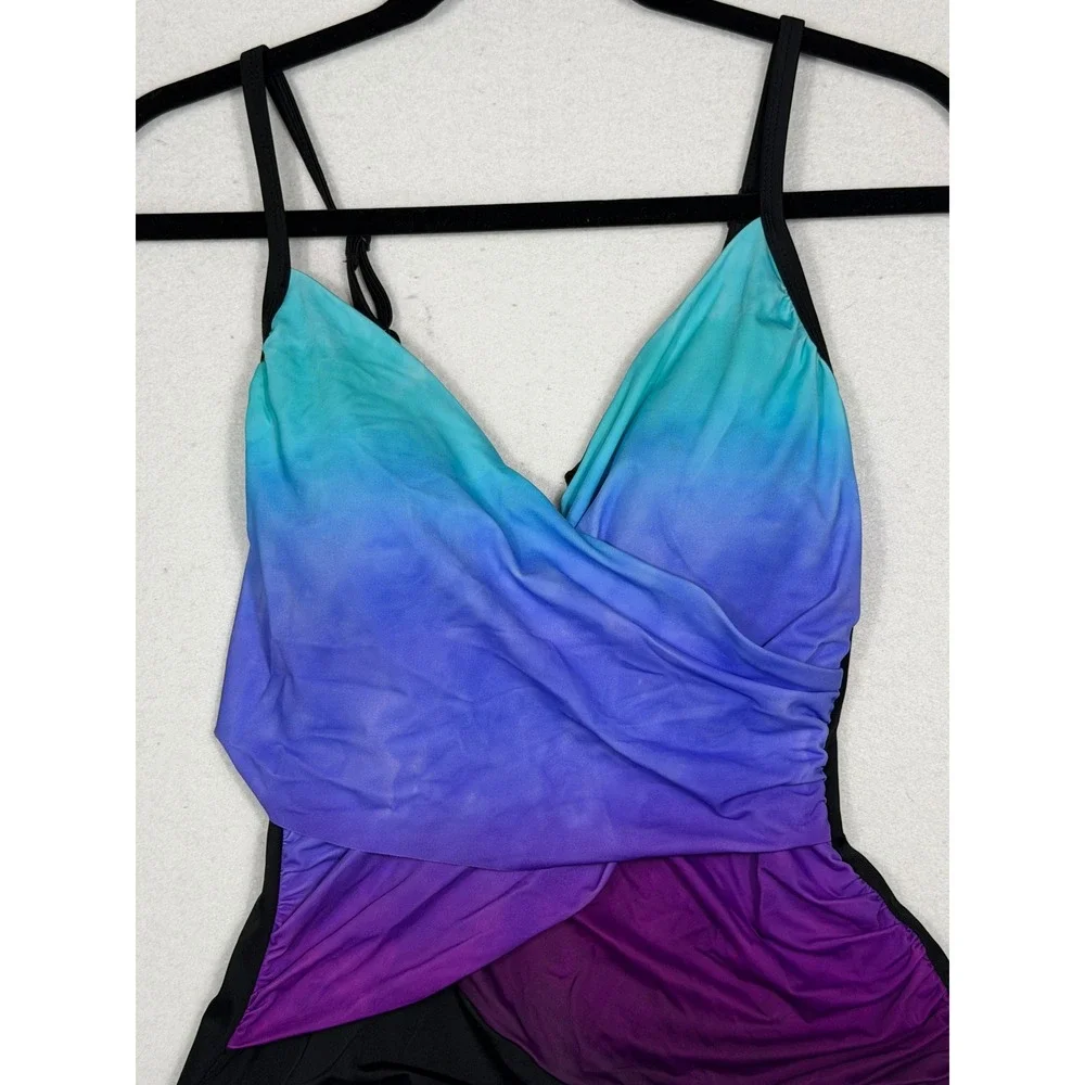 Embrace Your Curves‎ One Piece Swimsuit Womens Medium Blue Purple Ombre Ruched